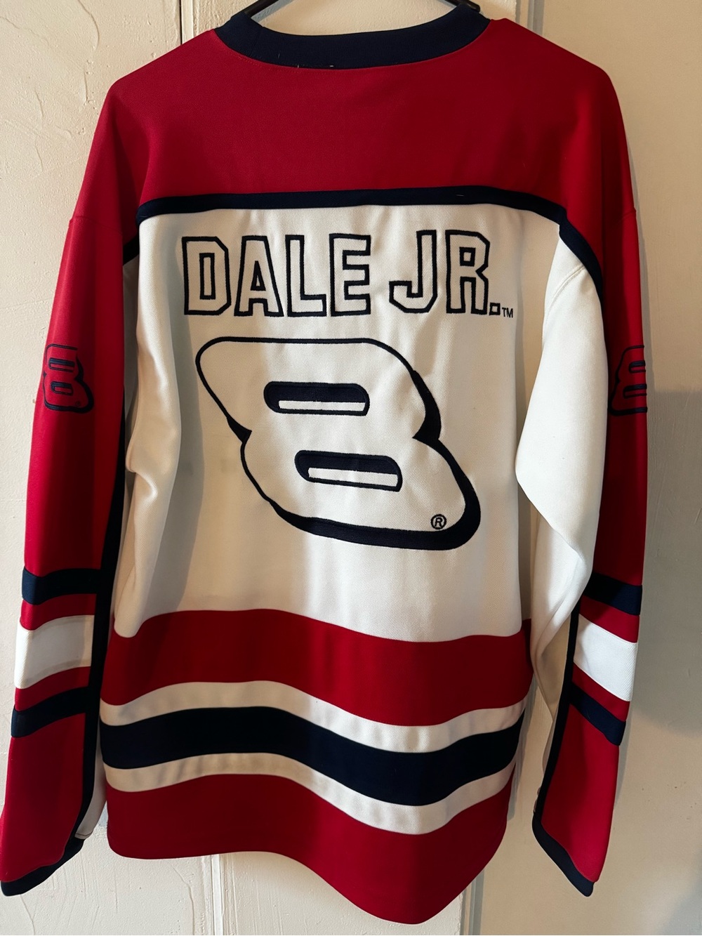 Budweiser Red, White & Navy Dale Jr. Men's Racing Jersey